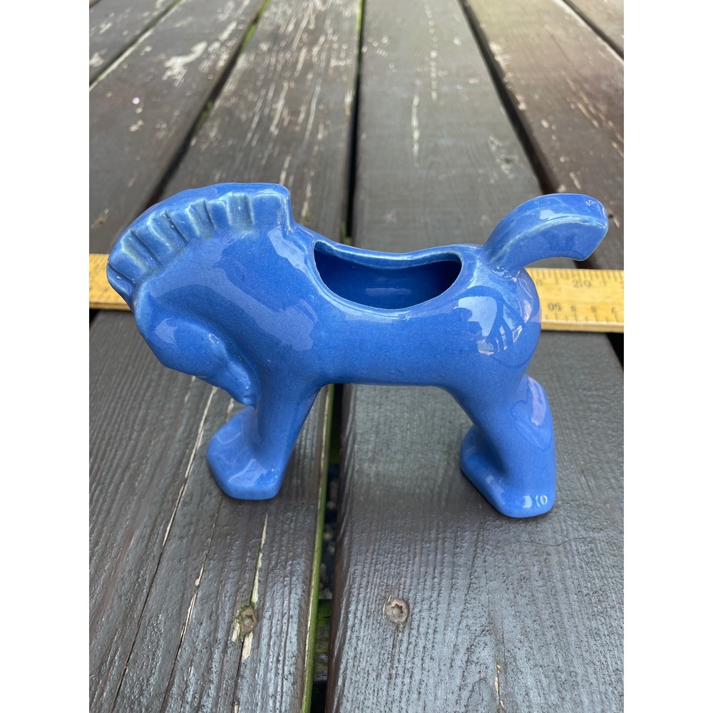 Vintage Cobalt Blue Ceramic Horse Planter Mid Century Modern Art‎ Deco Figurine